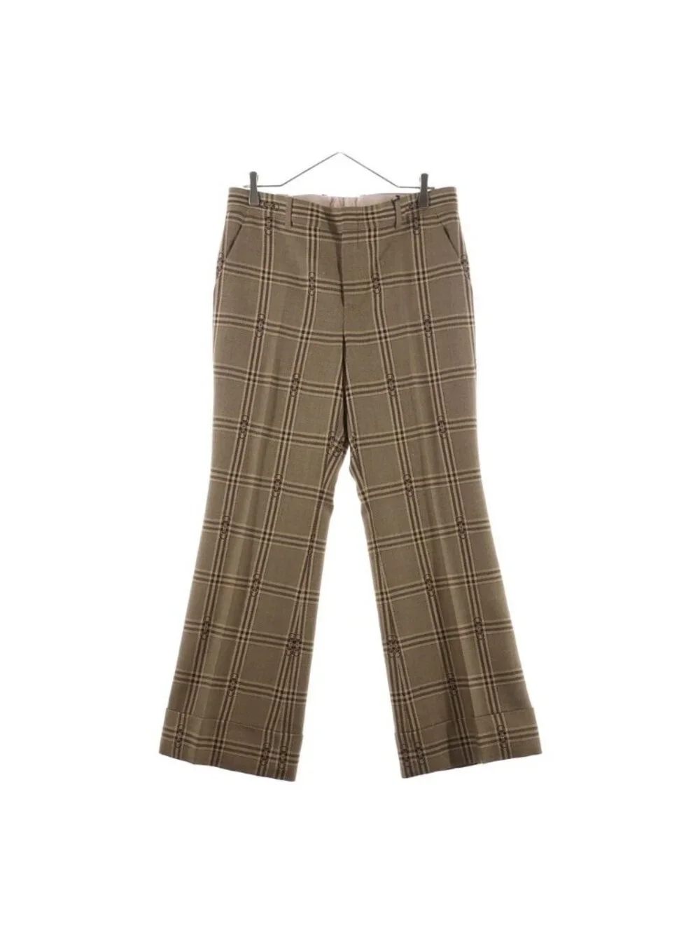 Gucci Horsebit All Over Pattern Check Wool Trousers Pants Brown Zaopd
